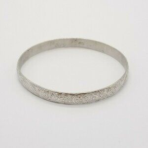 Beau Sterling Silver Flower Flower Repousse Bangle Bracelet 22g Vintage